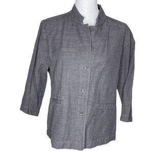 Eileen Fisher Wm’s Sz Lrg Grey 3/4 Sleeve Button Up Casual Blazer Jacket